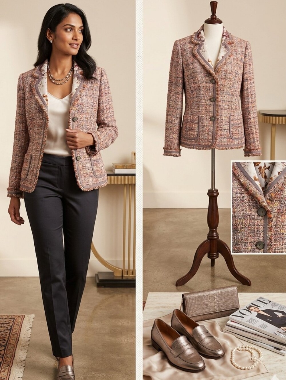 Basler Tweed Blazer Wool Blend Size 42 Tailored Classic Jacket